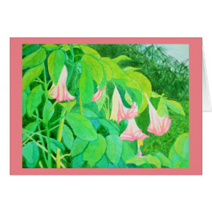 Trompete-Blumen und Zypressenbäume Watercolor