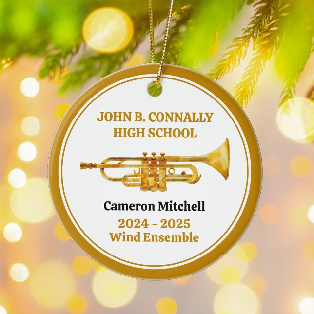 Trompete High School Band Custom Gold Weihnachten Keramik Ornament (Von Creator hochgeladen)