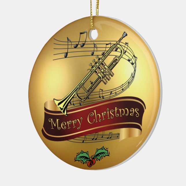 Trompete ~ musikalisches Rolle ~ Goldfrohe Keramik Ornament (Links)