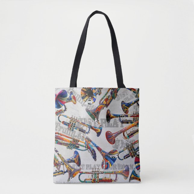 Trompete Print, farbenfrohe Trumps, Musikkunst Tasche (Vorderseite)