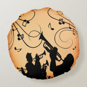 Trompete Section Jazz Music Orange Rust Rundes Kissen