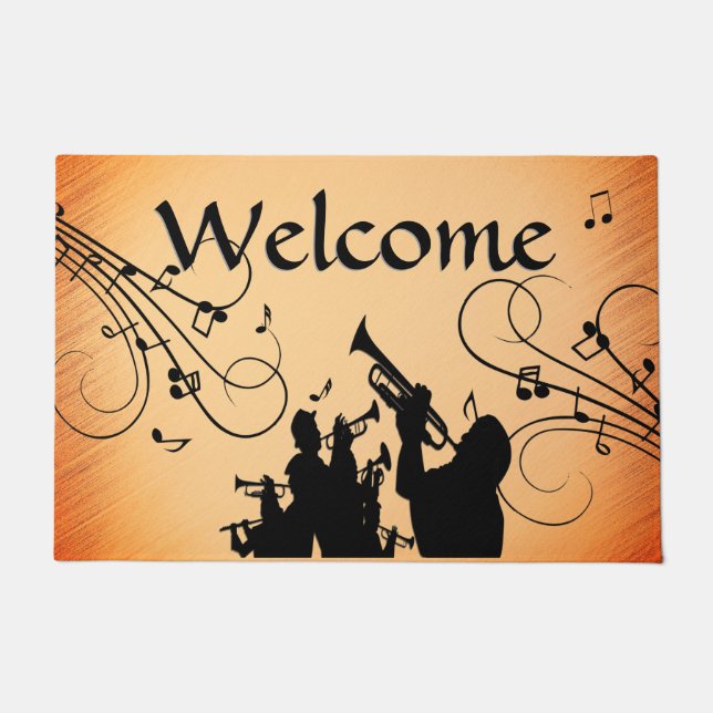Trompete Section Jazz Music Orange Rust Willkommen Fußmatte (Vorderseite)
