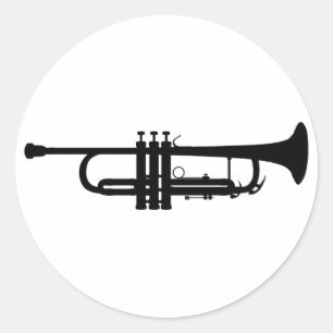 Trompete-Silhouette, Messingmusikinstrument, Horn Runder Aufkleber