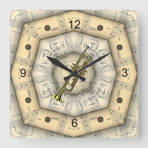 Trompete ~ Strange Musical Design ~ Unique ~ Quadratische Wanduhr