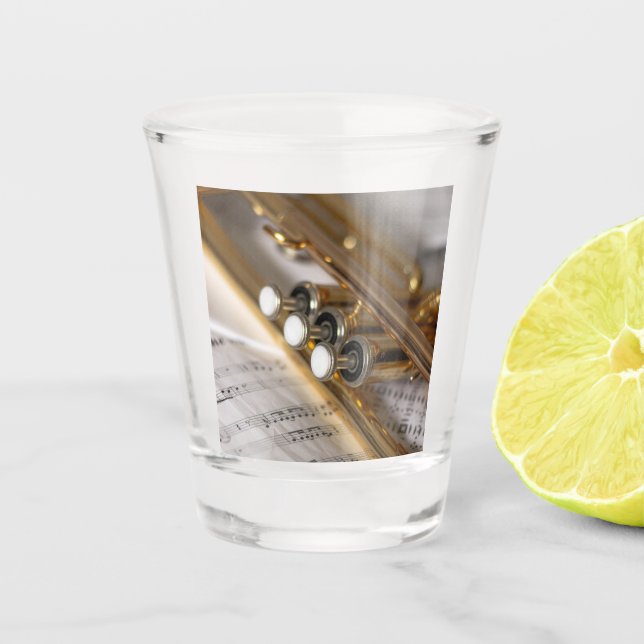 Trompete und Notenmessgeräte Schnapsglas (Vorderseite)