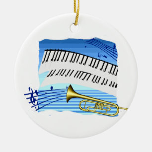 Trompete und Tastatur, blaue Themagraphikmusik Keramik Ornament