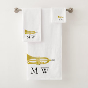 Trompeten-Design Monogramm Badhandtuch Set