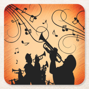 Trompetenbereich Jazz-Musik Orange Rost Rechteckiger Pappuntersetzer