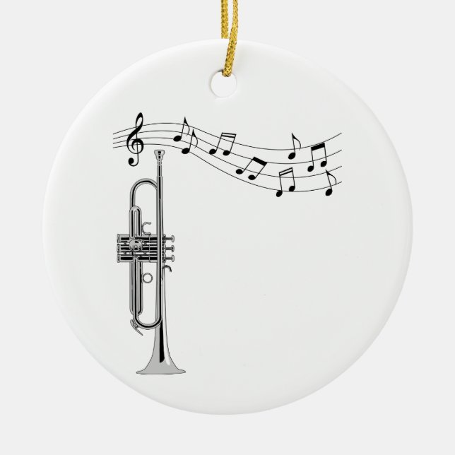 Trompetenmusiker mit Musiknote Keramik Ornament (Vorne)