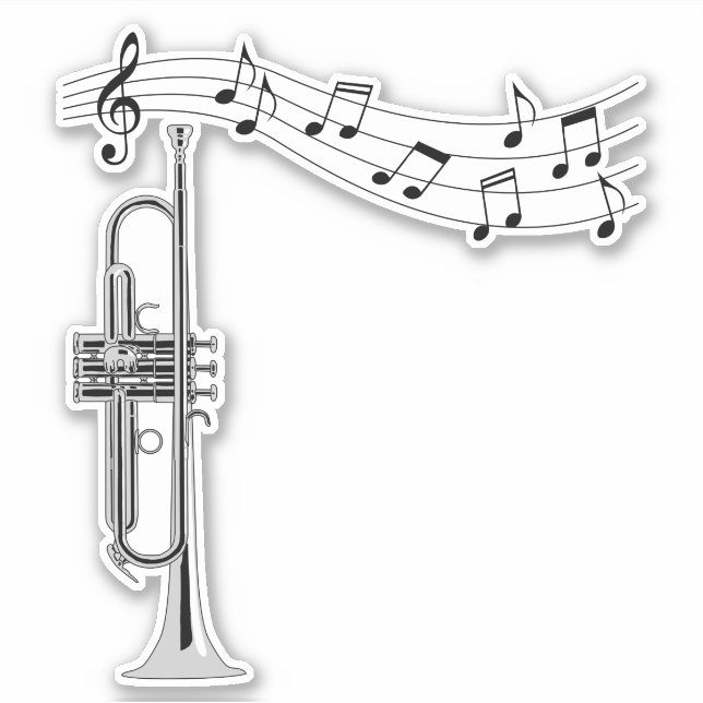 Trompetenmusiker mit Musiknoten Aufkleber (Vorderseite)