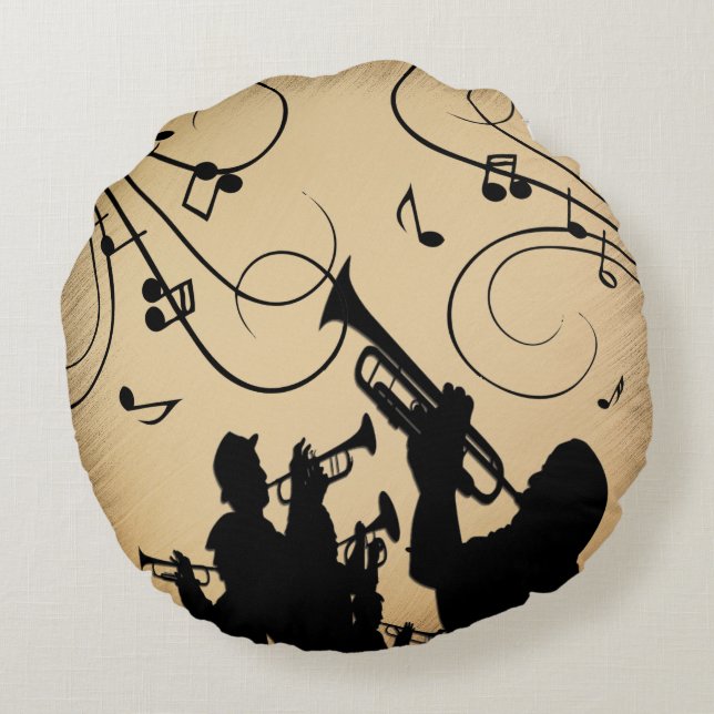 Trompetensektion Rustikale Musik Rundes Kissen (Rückseite)