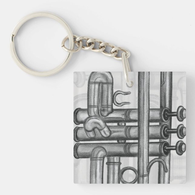 Trompetventile in der Charcoal Monogram Music Schl Schlüsselanhänger (Vorderseite)