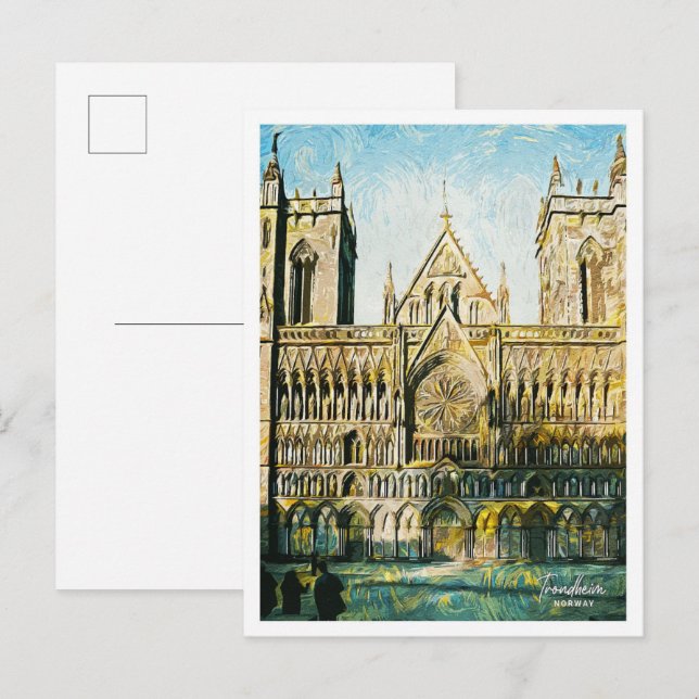 Trondheim Norwegen Schöne Ölgemälde Stadt Postkarte (Vorne/Hinten)