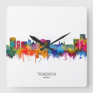 Trondheim Norwegen Skyline Quadratische Wanduhr