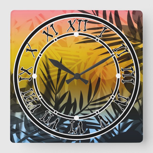 Tropen, Sommer Quadratische Wanduhr (Vorderseite)