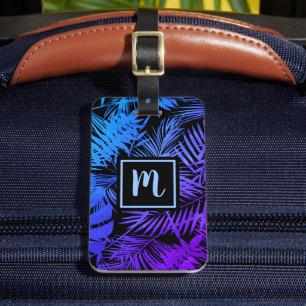 Tropenblau lila Palmblattmonogramm modern Gepäckanhänger