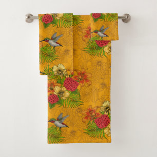 Tropenbuket und Kolibris 2 Badhandtuch Set