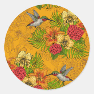 Tropenbuket und Kolibris 2 Runder Aufkleber
