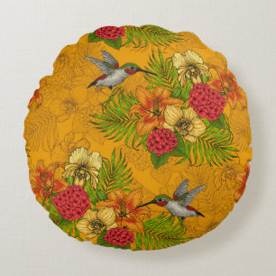 Tropenbuket und Kolibris 2 Rundes Kissen