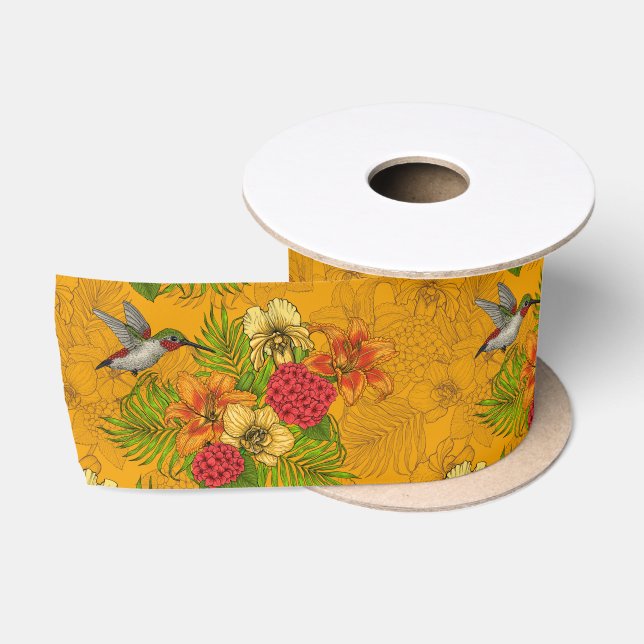 Tropenbuket und Kolibris 2 Satinband (Spule)