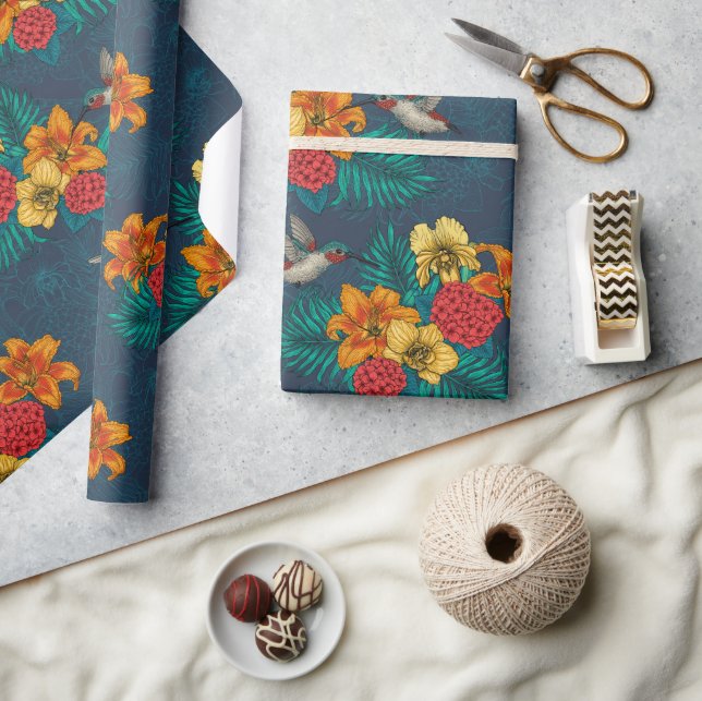 Tropenbuket und Kolibris Geschenkpapier (Basteln)