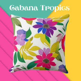 Tropenfarbene Florals rosa, Lila, gelb Kissen