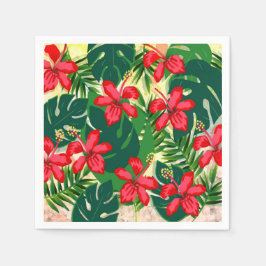 Tropenfarbener Dschungel Hibiskus rot und grün Serviette