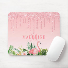 Tropenfarbener Glitzer mit blutrosa Monogramm Mousepad