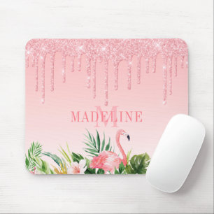 Tropenfarbener Glitzer mit blutrosa Monogramm Mousepad