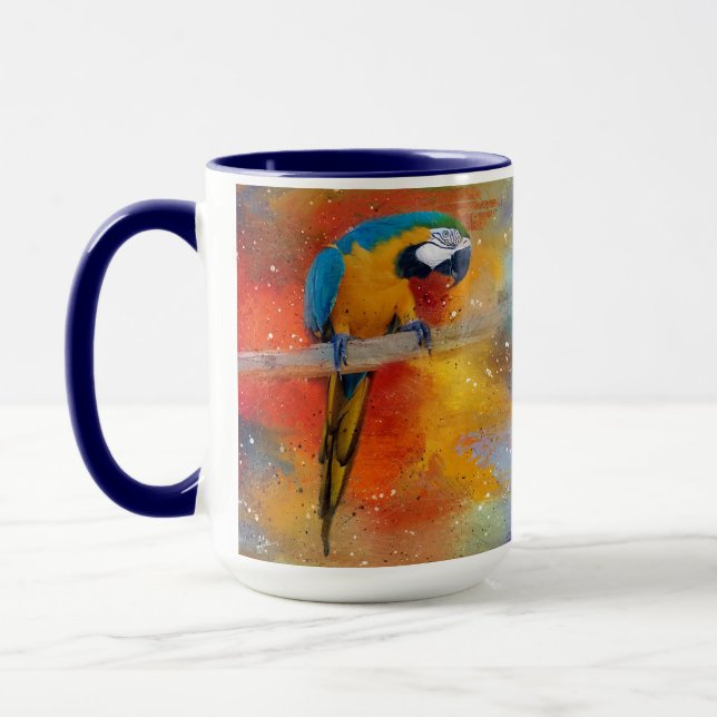 Tropenfarbenes Blau und Gelbe Maca #4 Tasse (Links)