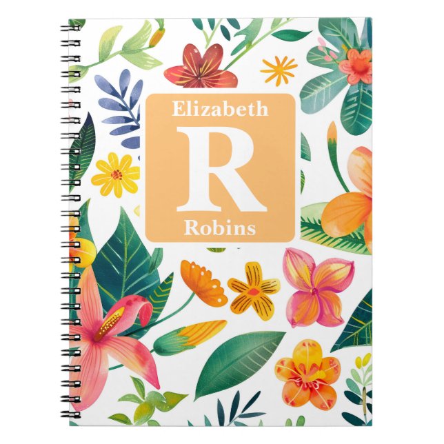 Tropenfarbige Blume personalisierte Monogramm Notizblock (Vorderseite)