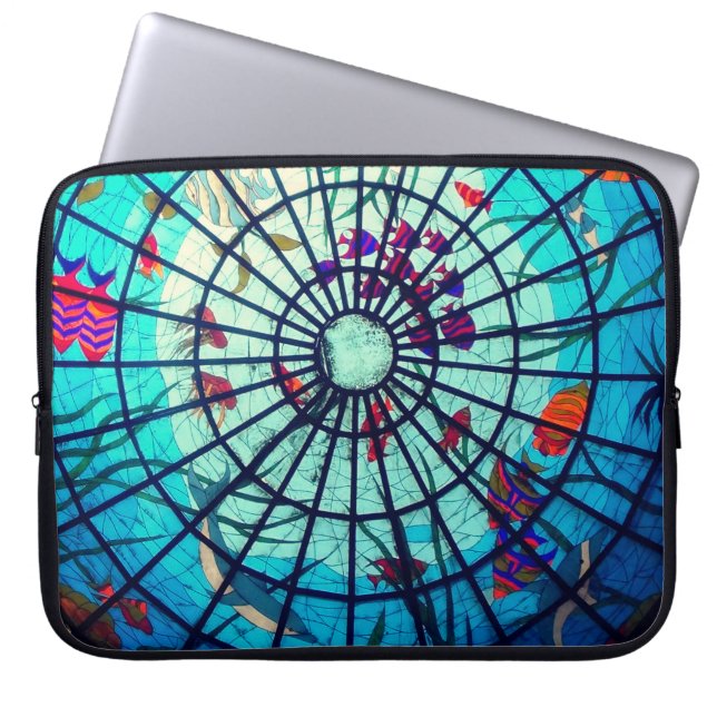 Tropenfische aus gestrichenem Glas, blau rosa lila Laptopschutzhülle (Vorderseite)