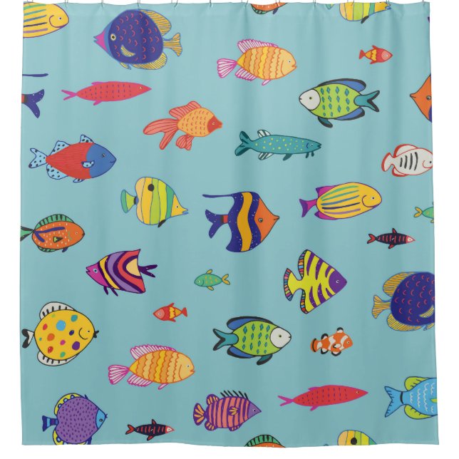 Tropenfische, Vintage Linienmuster Duschvorhang (Vorderseite)