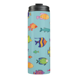 Tropenfische, Vintage Linienmuster Thermosbecher