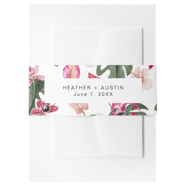 Tropenfloral Einladungsbanderole (Tropical Floral Watercolor  Invitation Belly Band by Painted Paperie
)