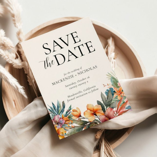 Tropenflorale Save the Date Einladung (tropical wedding save the date white)