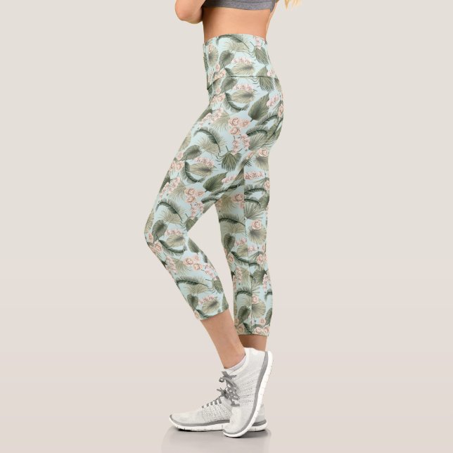 Tropengarten Blumenorchid & Palmmuster Capri Leggings (Links)