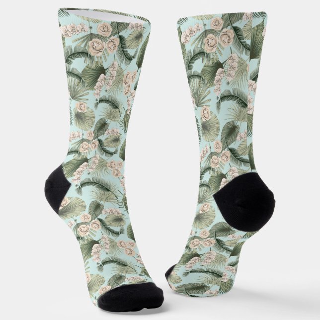 Tropengarten Blumenorchid & Palmmuster Socken (Gewinkelt)