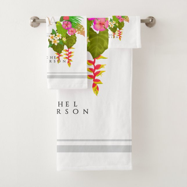 Tropengarten Monogram White Badhandtuch Set (Insitu)