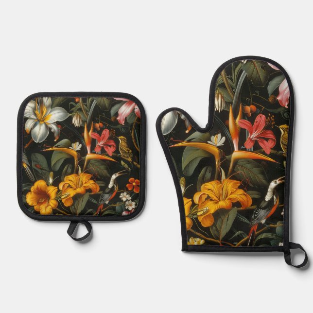 Tropengarten Ofenhandschuh & Topflappen-Set (Vorderseite)
