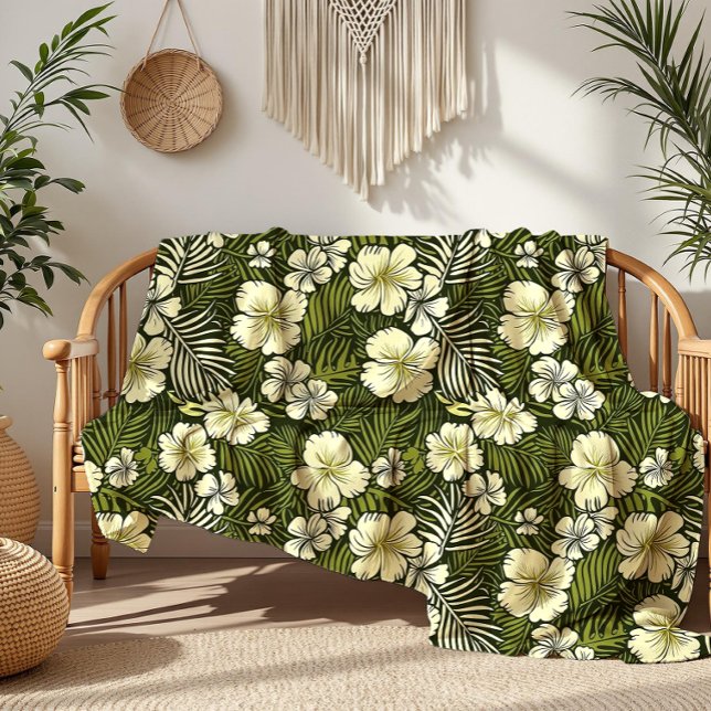 Tropengelb und grüne Blumen Fleecedecke (Von Creator hochgeladen)