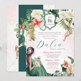 Tropeninsel Emerald Green Floral Quinceñera Einladung
