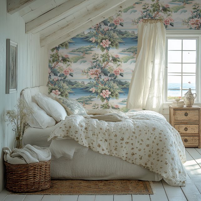 Tropeninsel Pink Chinoiserie Stilfserei Tapete (Von Creator hochgeladen)