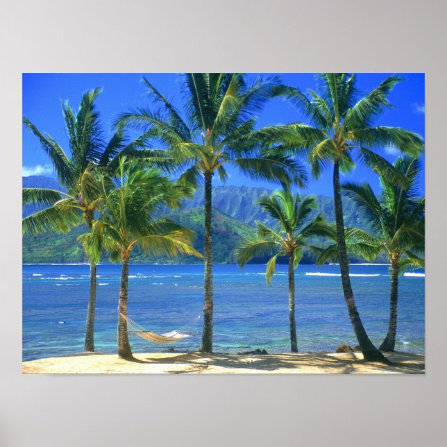 Tropeninsel Poster (A vibrant, full shot captures a tropical beach scene under a clear blue sky.)