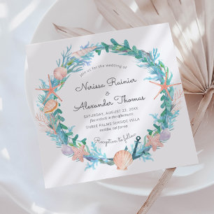 Tropenmeerkranz   Hochzeit von Aquarellstrand Einladung