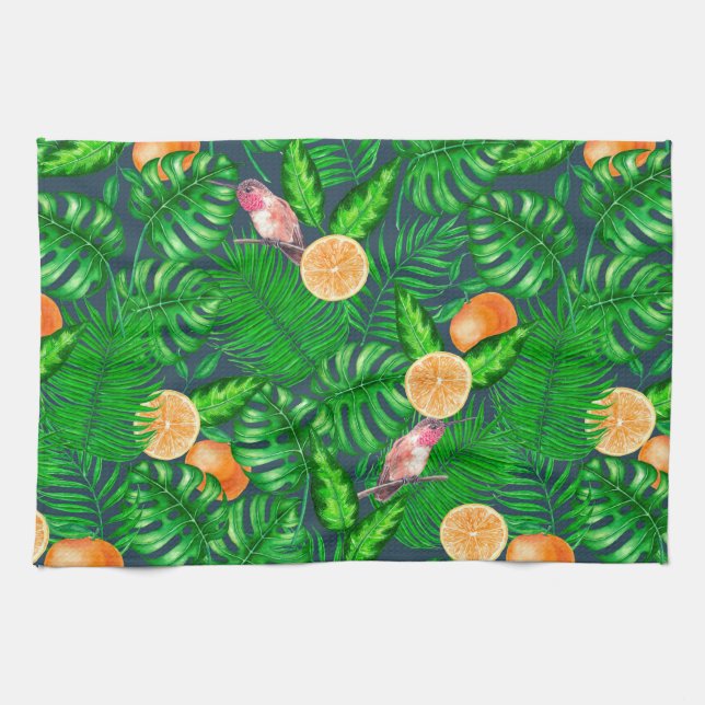 Tropenmuster, Kolibris Geschirrtuch (Horizontal)