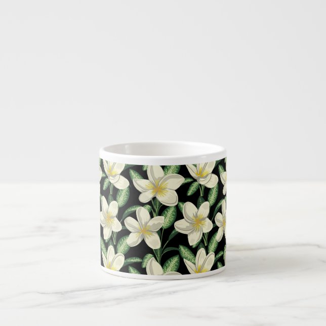 Tropennahtlose, weiße Blume, grünes Blatt Espressotasse (Vorderseite)