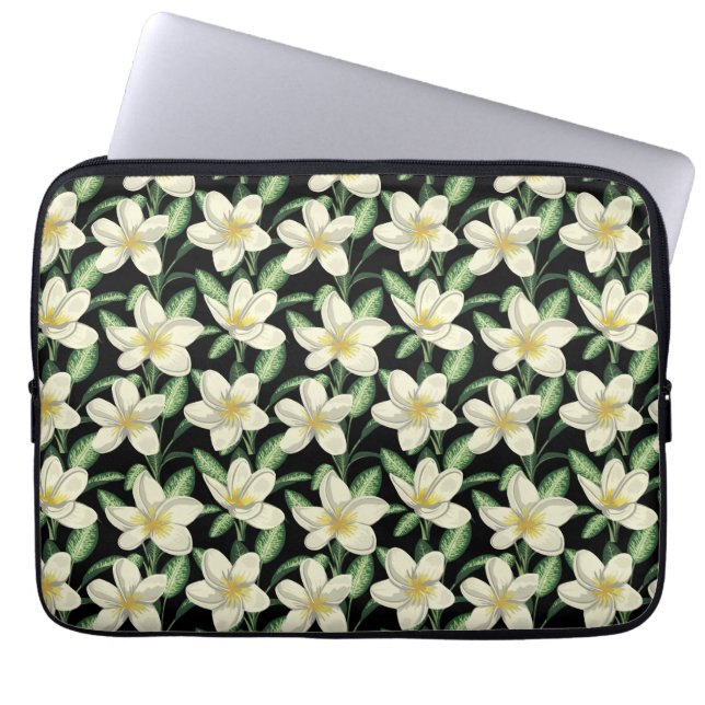 Tropennahtlose, weiße Blume, grünes Blatt Laptopschutzhülle (Vorderseite)
