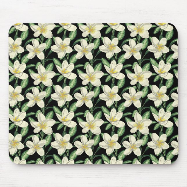 Tropennahtlose, weiße Blume, grünes Blatt Mousepad (Vorne)