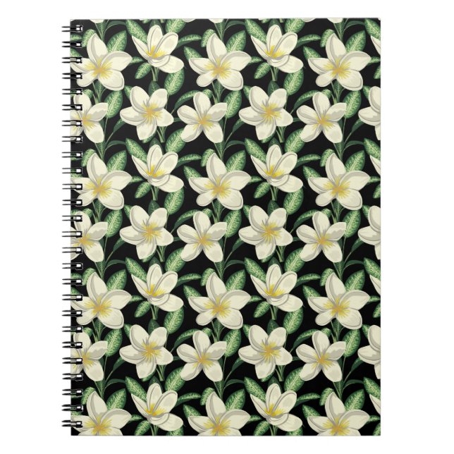 Tropennahtlose, weiße Blume, grünes Blatt Notizblock (Vorderseite)
